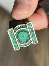 Load image into Gallery viewer, Prototype Brass “Lanterns” ring with Crushed Emerald inlay 1 piece only for Thomas
