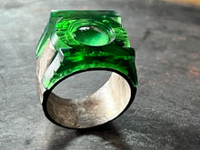 Load image into Gallery viewer, Handmade Silver and Resin Hammered Willpower Ring w/ Glow Center
