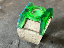 Load image into Gallery viewer, Handmade Silver and Resin Champion Willpower Ring w/ Glow Center
