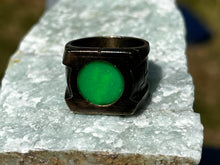 Load image into Gallery viewer, Brass Brutalist &quot;Lanterns&quot; Ring with Glow center
