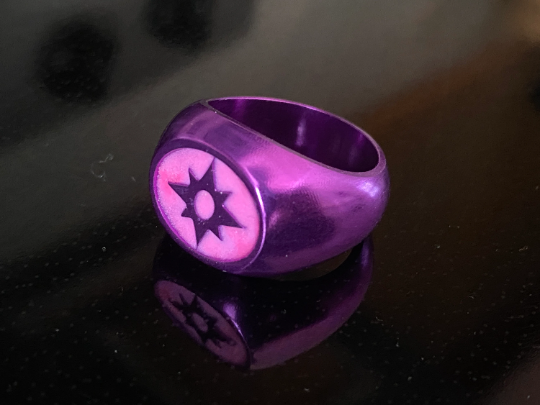 Anodized Violet Star Sapphire Lantern Love Ring